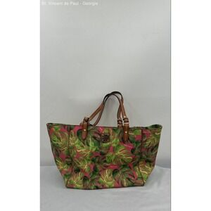 Dooney & Bourke Mini Barlow Tropical Monstera Leaf Satchel Pink Green Purse Bag